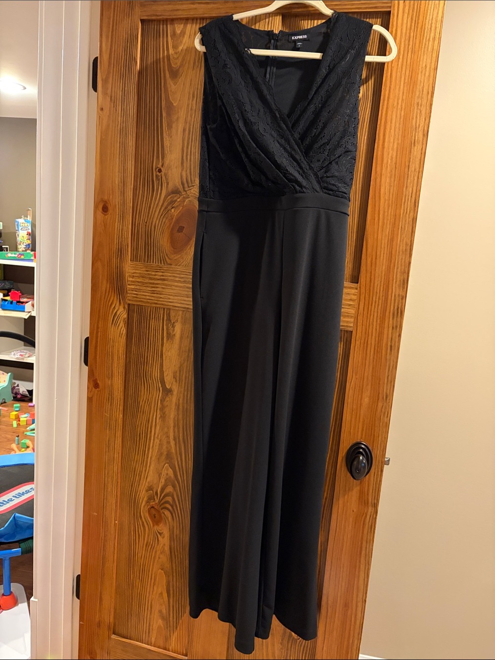Express Black Lace Surplice Wide-Leg Jumpsuit